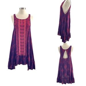 Free People Annka Border Slip Dress Asymmetrical Purple and Pink High-Lo Size M